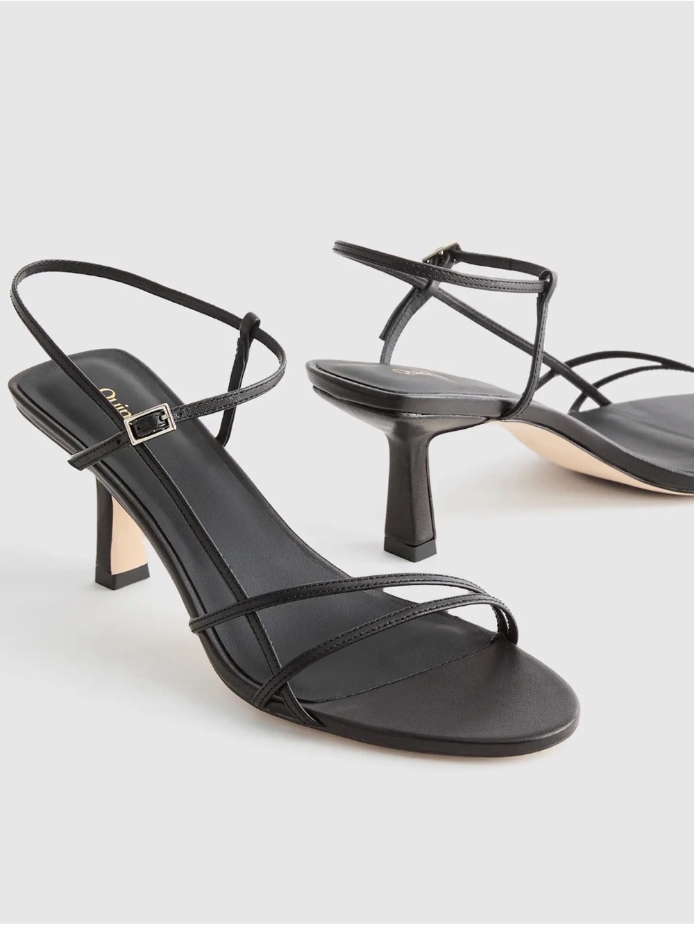 Quince Black Italian Leather 70 mm Strappy Heel Sandal